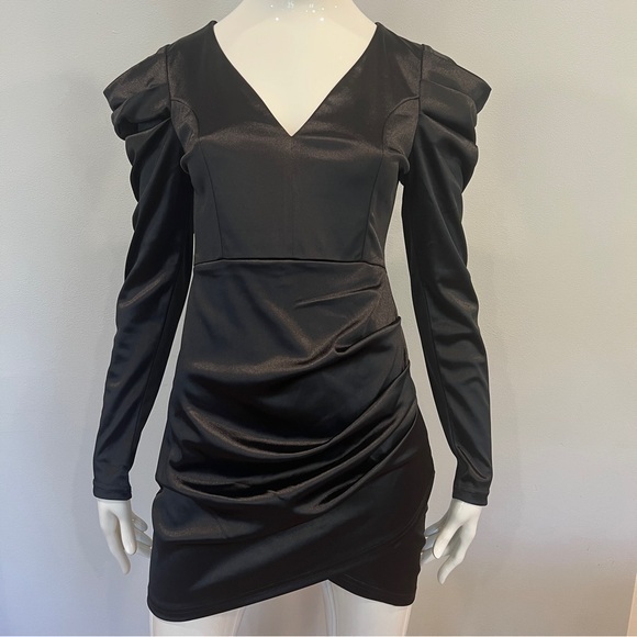 Awoo Mini Puff Sleeve Dress Black - Picture 1 of 7